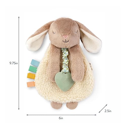 Itzy Ritzy - Itzy Lovey Including Teether - Baby Lovey with Teether, Textured Ribbons & Dangle Arms - Features Crinkle Sound, Sherpa Fabric and Minky Plush (Pink Bunny) - Jamouz