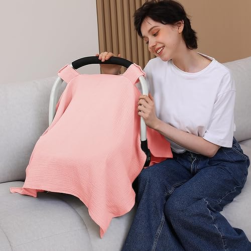 100% Muslin Cotton Car Seat Cover Baby, Carseat Canopy Cover, Universal Fit Stroller Covers for Boys and Girls (Roman Green) - Jamouz