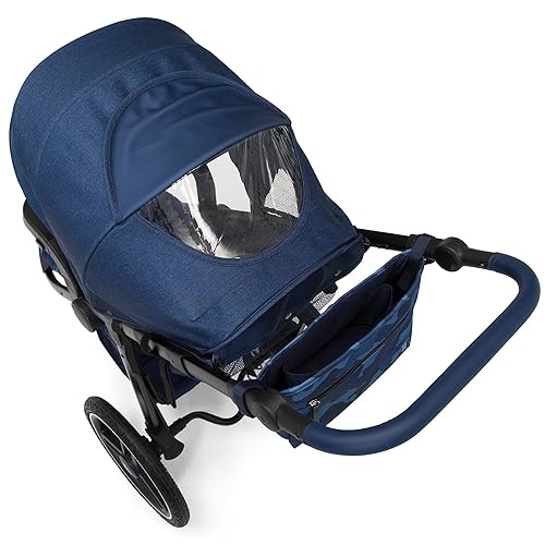 babyGap Trek Jogging Stroller - Lightweight Jogging Stoller with Extendable Canopy & Reclining Seat - Includes Car Seat Adapter - Made with Sustainable Materials, Navy Camo - Jamouz