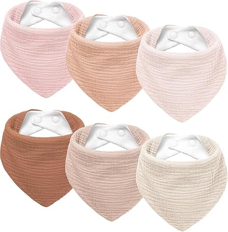 Susurration Muslin Baby Drool Bibs 6Pack Soft Triangular Adjustable Baby Bandana Bibs for Unisex Baby Girls & Boys - Jamouz
