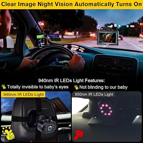 AMTIFO Baby Car Camera Easy Install: Clear Night Vision 2Mins Plug-Play Backseat Camera 360 Rotation Rear Facing Car Baby Monitor with Camera - Jamouz
