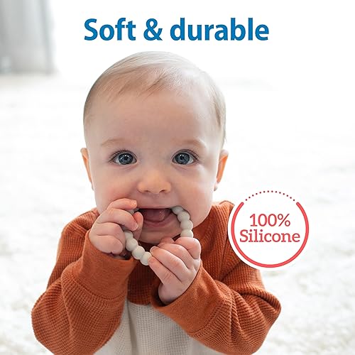 Dr. Brown's Flexees Beaded Teether Rings, 100% Silicone, Soft & Easy to Hold, Encourages Self-Soothe, 3 Pack, Pink, White, Gray, BPA Free, 3m+ - Jamouz