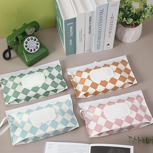 FEBSNOW 4 Pack Baby Wipe Dispenser, Portable Refillable Wipe Holder, Baby Wipes Container, Wipe Dispenser, Reusable Travel Wet Wipe Pouch (Geometric) - Jamouz