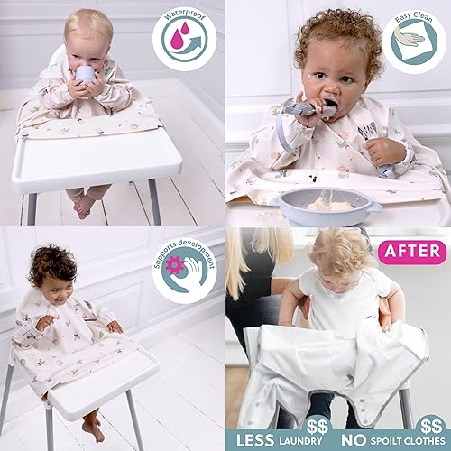 BIBaDO - Long Sleeve Baby Bibs - Babies & Toddlers 6-36 Months - Coverall Baby Led Weaning Bib - Easy Wipe, Soft & Waterproof - Jamouz