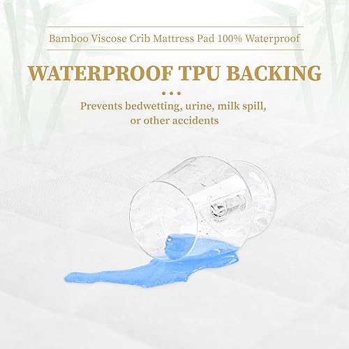 Safe and Sound 2 Pack Bamboo Viscose Crib Mattress Protector, Waterproof Quilted Crib Mattress Pads, Soft Breathable Bamboo Viscose Rayon Baby Mattress Cover (28x52 Inches, Bamboo Viscose) - Jamouz