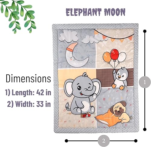 Elephant Moon Crib Quilt for Baby Boys and Girls | Microfiber Crib Comforter for Standard Size Crib | Super Soft Reversible Baby Quilted Blanket - Jamouz