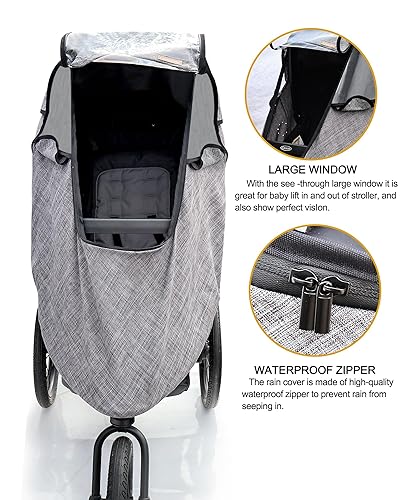 Stroller Rain Cover,Universal Stroller Accessory,Waterproof,Windproof Protection,Protect from Dust Snow,Baby Travel Weather Shield(Grey) - Jamouz