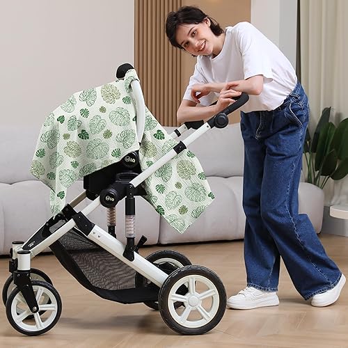 100% Muslin Cotton Car Seat Cover Baby, Carseat Canopy Cover, Universal Fit Stroller Covers for Boys and Girls (Roman Green) - Jamouz