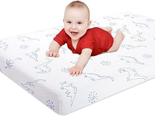Mochen Trifold Pack and Play Mattress, 38x26 inch Dual-Sided Memory Foam Pack n Play Mattresses for Baby Toddlers, Portable Travel Crib Mattresses with Removable Dinosaurs Cover & Carry Bag - Jamouz
