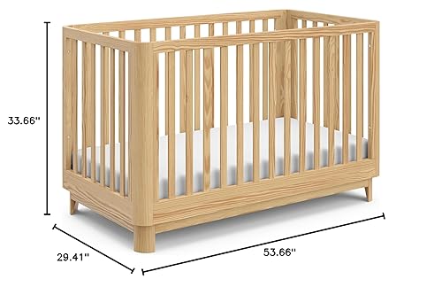 Storkcraft Santos 3-in-1 Convertible Crib (White with Natural) – GREENGUARD Gold Certified, Fits Standard Crib Mattress, Converts to Toddler Bed, Modern Style, Rounded Designer Details - Jamouz
