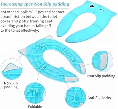 Toilet Potty Training Seat Cover, Travel Toilet Seat, Folding Non Slip Silicone Pads, Travel Portable Reusable Kids Toddlers Boys Girls, Carry Bag (Green - Frog) - Jamouz
