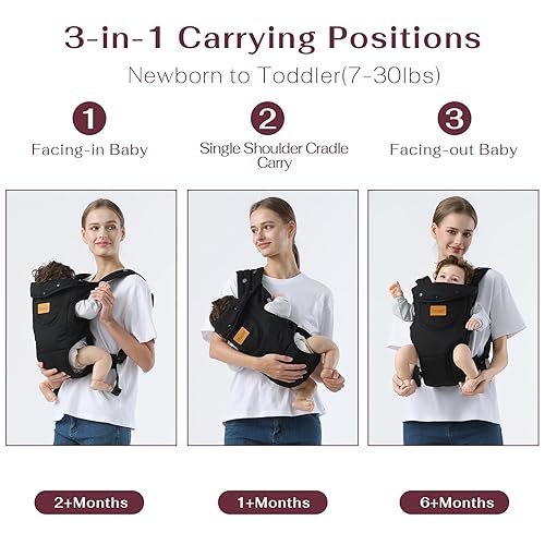 Baby Carrier Newborn to Toddler, Cozy Baby Wrap Carrier(7-30lbs), Easily Adjustable Toddler Carrier, Lightweight Baby Holder Carrier, Black - Jamouz