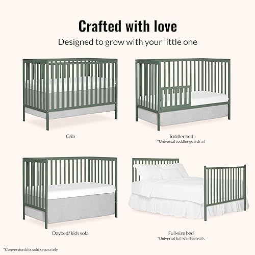 Synergy 5-In-1 Convertible Crib In White, made of New Zealand Pine wood, JPMA & Greenguard Gold Certified, features 3 mattress height settings - Jamouz