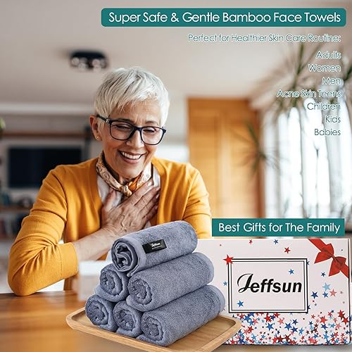Wash Cloths 6 Pack, Reusable Makeup Remover Towel, 13x13 inch Large Washcloths for Face and Body, Super Soft and Skin Friendly Face Towel on Sensitive Skin, Easy to Rinse Grey Facial Cleaning Cloths - Jamouz