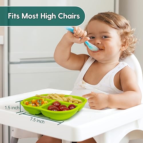 BABELIO Powerful Suction Plates for Baby and Toddler, 100% Food Grand Silicone, Divided, BPA Free, Microwave & Dishwasher Safe, Stay Put, 3 Pack - Jamouz