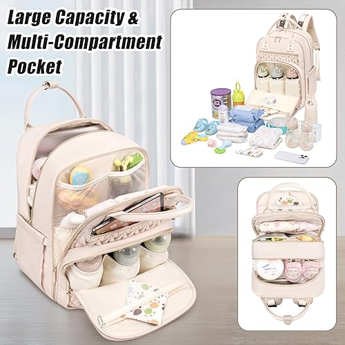 Diaper Bag Backpack,Stylish Baby Diaper Bag,Waterproof Travel Diaper Backpacks Baby Bags with Changing Pad,Stroller Straps,Insulated Pockets (Khaki) - Jamouz