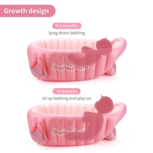 Inflatable Baby Bath Tub Portable Foldable Travel Mini Swimming Pool Helps Infants to Toddler Tub (Pink) - Jamouz