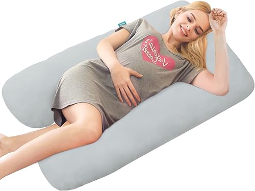 Pregnancy Pillow Cover U-Shaped, Super Soft Replacement Cover Fits Most 55/57 Inch Maternity Pillow, Full Body Pregnancy Pillow Case, Universal Fit, Grey Hearts Print - Jamouz