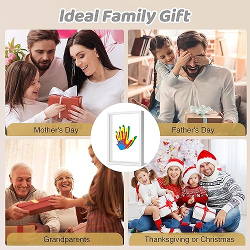Family Handprint Kit, DIY Craft Keepsake Frame, Baby Hand Print Kits, Family Gifts for New Mom, New Parents, Grandparents, Father's Day, Mother's Day, Anniversary, 6 Non -Toxic Paints (White) - Jamouz