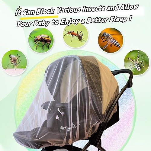 Mosquito Net for Stroller Accessories Insect Mesh Bug Netting Cover for Summer Outdoor Camping Travel Car Seat, Newborn Baby Essentials Mosquiteros para Cunas De Bebes 2pack 2color (Black + White) - Jamouz