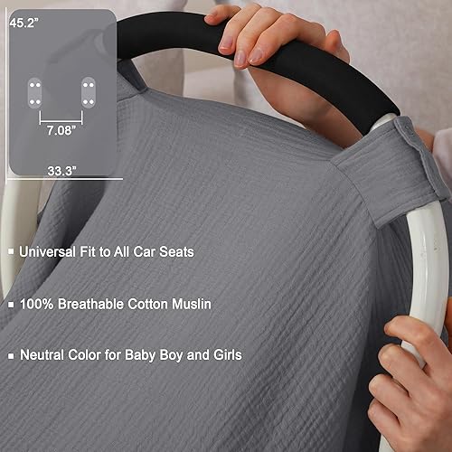 100% Muslin Cotton Car Seat Cover Baby, Carseat Canopy Cover, Universal Fit Stroller Covers for Boys and Girls (Roman Green) - Jamouz