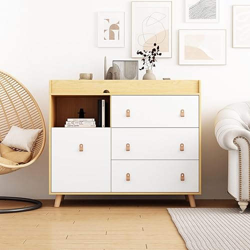 Baby Dresser Changing Table with Drawers,Shelf,Hidden Laundry Basket Storage,2 in 1 Nursery Dresser Chest for Infants, Baby Diaper Changing Station for Daycare,Bedroom,Grey - Jamouz