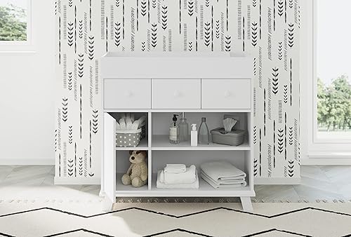 Storkcraft Modern Nursery Changing Table Dresser (White with White) – GREENGUARD Gold Certified, Baby Dresser With Changing Table Top, Dresser for Nursery, Changing Table With Drawers - Jamouz