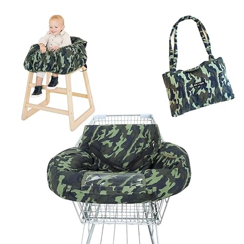 Shopping Cart Cover for Baby - High Chair Cover for Restaurant 7 in 1 Fold & Carry Cotton Padded, Grocery Cart Cover for Toddler - Infant Cart Hammock w/Phone Pocket Machine Washable (Camouflage) - Jamouz