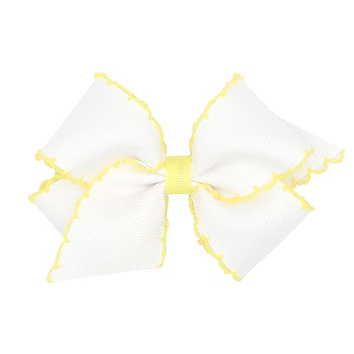 Wee Ones Girls' Classic Grosgrain Moonstitch Edge Hair Bow on a WeeStay Hair Clip, Medium, White with Light Pink - Jamouz