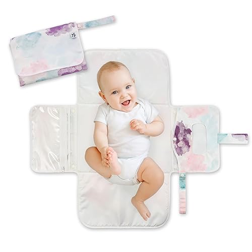 Tiny Twinkle Portable Diaper Changing Pad, Foldable Waterproof Baby Change Pad for Newborn Girl & Boy with Smart Wipes Pocket (Beige Checkers) - Jamouz