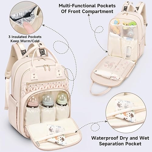 Diaper Bag Backpack,Stylish Baby Diaper Bag,Waterproof Travel Diaper Backpacks Baby Bags with Changing Pad,Stroller Straps,Insulated Pockets (Khaki) - Jamouz