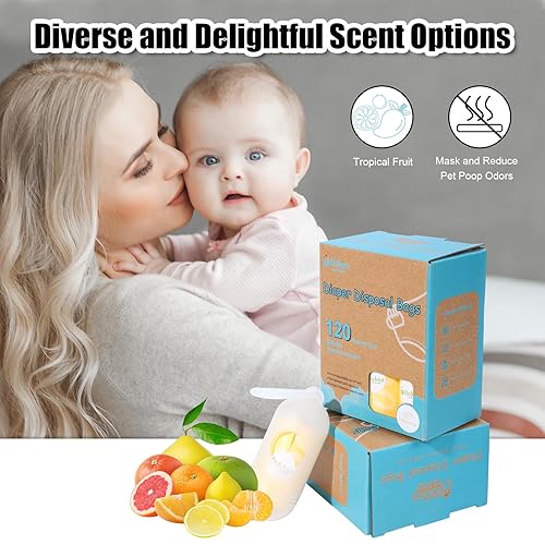Baby Disposable Diaper Bags, Waste Bags 8 Refill Rolls/120 Bags with Dispenser, Convenient and Quick Diaper Disposal, Unscented - Jamouz