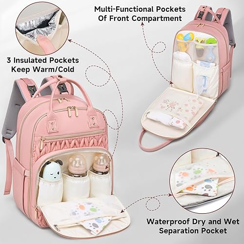 Diaper Bag Backpack,Stylish Baby Diaper Bag,Waterproof Travel Diaper Backpacks Baby Bags with Changing Pad,Stroller Straps,Insulated Pockets (Khaki) - Jamouz