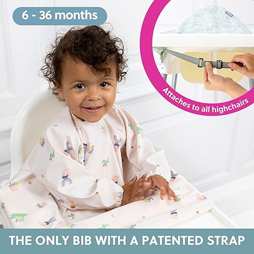 BIBaDO - Long Sleeve Baby Bibs - Babies & Toddlers 6-36 Months - Coverall Baby Led Weaning Bib - Easy Wipe, Soft & Waterproof - Jamouz