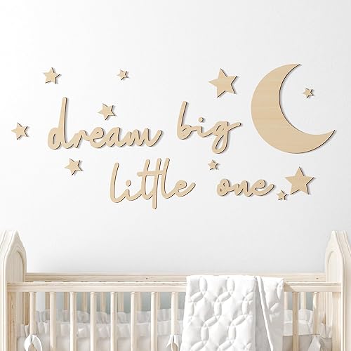 15 Pcs Dream Big Little One Wooden Nursery Wall Decor Boho Moon Stars Babyroom Wall Art Neutral Nursery Sign for Boys Girls Bedroom Home Farmhouse Living Playroom - Jamouz