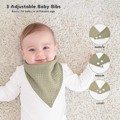 Susurration Muslin Baby Drool Bibs 6Pack Soft Triangular Adjustable Baby Bandana Bibs for Unisex Baby Girls & Boys - Jamouz