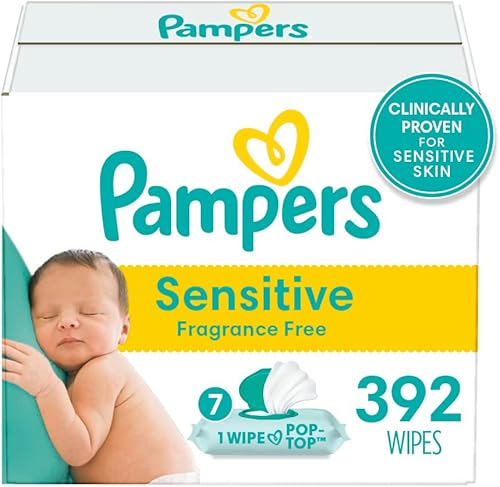 Pampers Sensitive Baby Wipes, Water Based, Hypoallergenic and Unscented, 8 Flip-Top Packs, 4 Refill Packs (1008 Wipes Total) - Jamouz