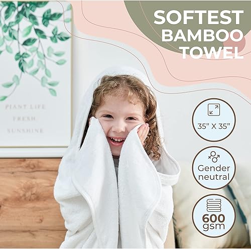 Toddler Bath Towel - Viscose from Bamboo & Cotton Blend for Delicate Skin - Super Soft Thick 600GSM - Ideal Toddler Boy and Girl Bath Essentials 35'x35' Bath Towel - Baby Towel with Hood - Jamouz