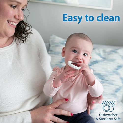 Dr. Brown's Flexees Beaded Teether Rings, 100% Silicone, Soft & Easy to Hold, Encourages Self-Soothe, 3 Pack, Pink, White, Gray, BPA Free, 3m+ - Jamouz