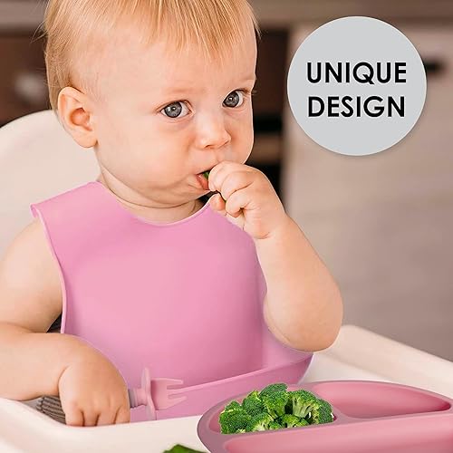 Bluet B- Silicone Baby Feeding Set - Baby Led Weaning Supplies - Baby Spoons, Suction Bowl - Plate - Baby Utensils Set - Silicone Feeding Set for Baby First Foods, Infant Eating - 8pcs - Purple - Jamouz
