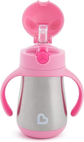 Munchkin Cool Cat Sippy Cup for Toddlers, Stainless Steel Straw Cup, 8 Ounce, Pink - Jamouz