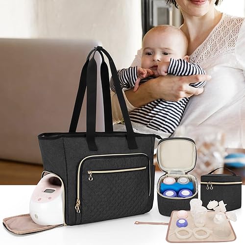 Luxja Breast Pump Bag (with a Breastmilk Cooler Bag, a Small Carrying Case and a Waterproof Mat) Compatible with Spectra S1 and S2, Pumping Bag for Breast Pump and Extra Parts, Black - Jamouz
