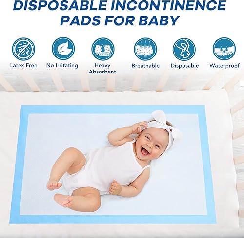 Disposable Changing Pad Pack of 50 Baby Incontinence Pad Diaper Changing Pads UnderPads Ultra Soft Super Absorbent Waterproof Mat 13 x18 in - Jamouz