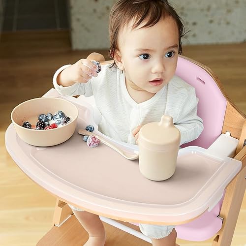 Cowiewie 3-in-1 Convertible Natural Wooden High Chair for Babies & Toddlers 3-Tier Remove & 2 Adjustable Wood Tray & 8 Levels Adjustable, 2 Waterproof Cozy Cushions Grey - Jamouz