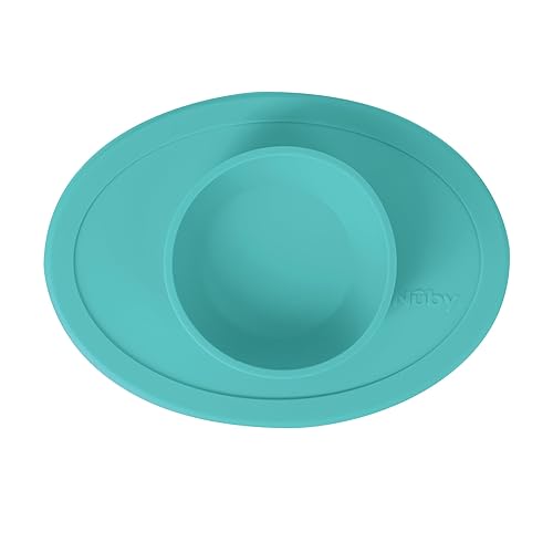 Nuby Sure Grip Silicone Feeding Bowl - Toddler Suction Plate - 6+ Months - Aqua - Jamouz