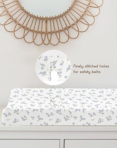 Changing Pad Cover for Baby Boy Girl 2 Pack, Muslin Changing Table Pad Covers with Boho Style, Neutral Nursery Bedding Essentials Soft and Breathable(Dusty Rose & Flower-A) - Jamouz