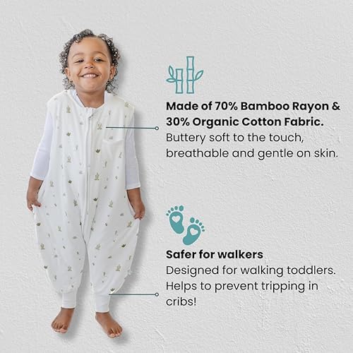 Tealbee DREAMSUIT: Toddler Sleep Sack with Feet 12-18 months, 18-24 months - 0.8 TOG Lightweight Baby Wearable Blanket for Walkers - Rayon made from Bamboo, Organic Cotton Sleeping Bag - Croissant - Jamouz