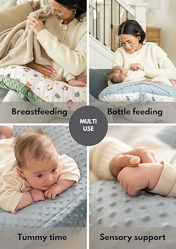 Double-Sided Baby Nursing Pillow Cover Set - 4 Pack - Soft Unisex Breastfeeding Pillow Cover for Girl & Boy with Hanging Loop - Multipurpose Washable Quick-Dry Slipcover Case with Waterproof Liner - Jamouz