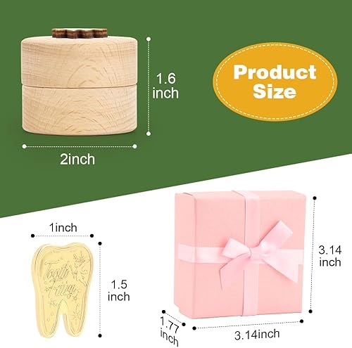 WALLFID Tooth Fairy Box for Lost Teeth For Kids,Wooden Tooth Box Cute 3D Tooth Storage Box Tooth Keepsake Box with Tooth Fairy Coin,Gift box(Toothed coin) - Jamouz
