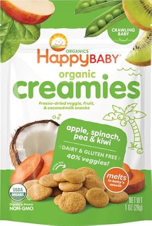 Happy Baby Organics Creamies Freeze-Dried Veggie & Fruit Snacks with Coconut Milk Strawberry Raspberry & Carrot, 1 Ounce (Pack of 8) - Jamouz